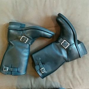 Frye Black Leather Combat Boots.